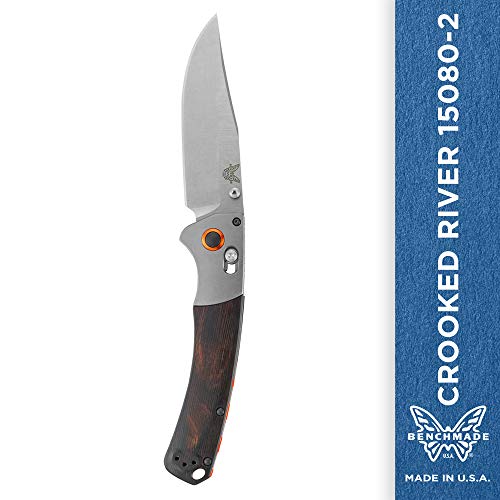 Benchmade - Crooked River EDC Manual Open Hunting Knife 15085-2 Made in USA, Clip-Point Blade, Plain Edge, Satin Finish, Wood Handle Benchmade - Crooked River EDC Manual Open Hunting Knife 15085-2 Made in USA, Clip-Point Blade, Plain Edge, Satin Finish, Wood Handle